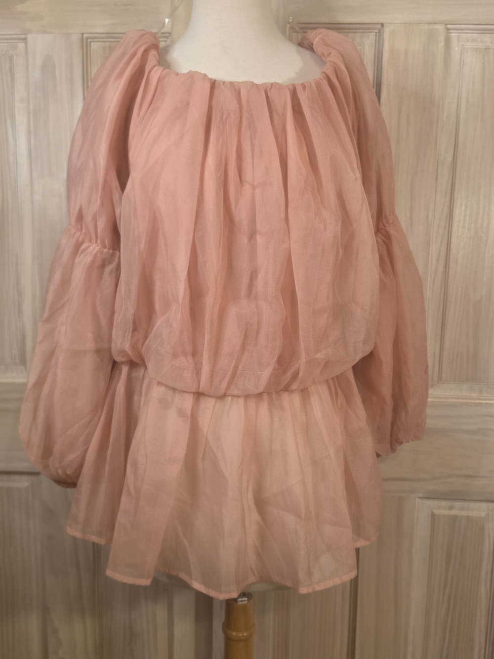 Ashley Stewart Women’s Sheer Off Shoulder Blouson Peasant Top Dusty Rose 18/20